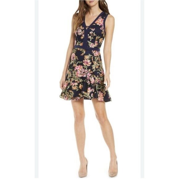 Adelyn Rae Navy Floral Embroidered Fit Flare Dress XL Sleeveless NWT Wedding - Picture 1 of 11